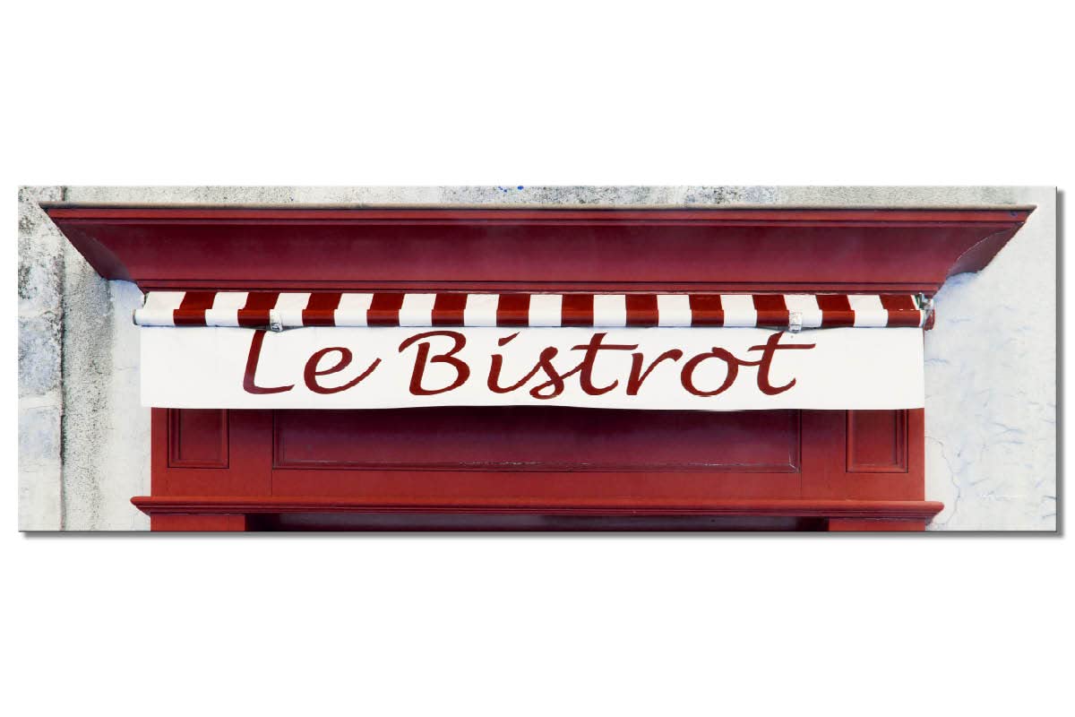 Glücksvilla - Bistrot rot (Acrylglas-Bild 5 mm, 150 x 50 cm) | div. Maße - aus DE - Kunstdruck XXL Deko Wandbild quer - Bistro Restaurant Bar Frankreich Paris
