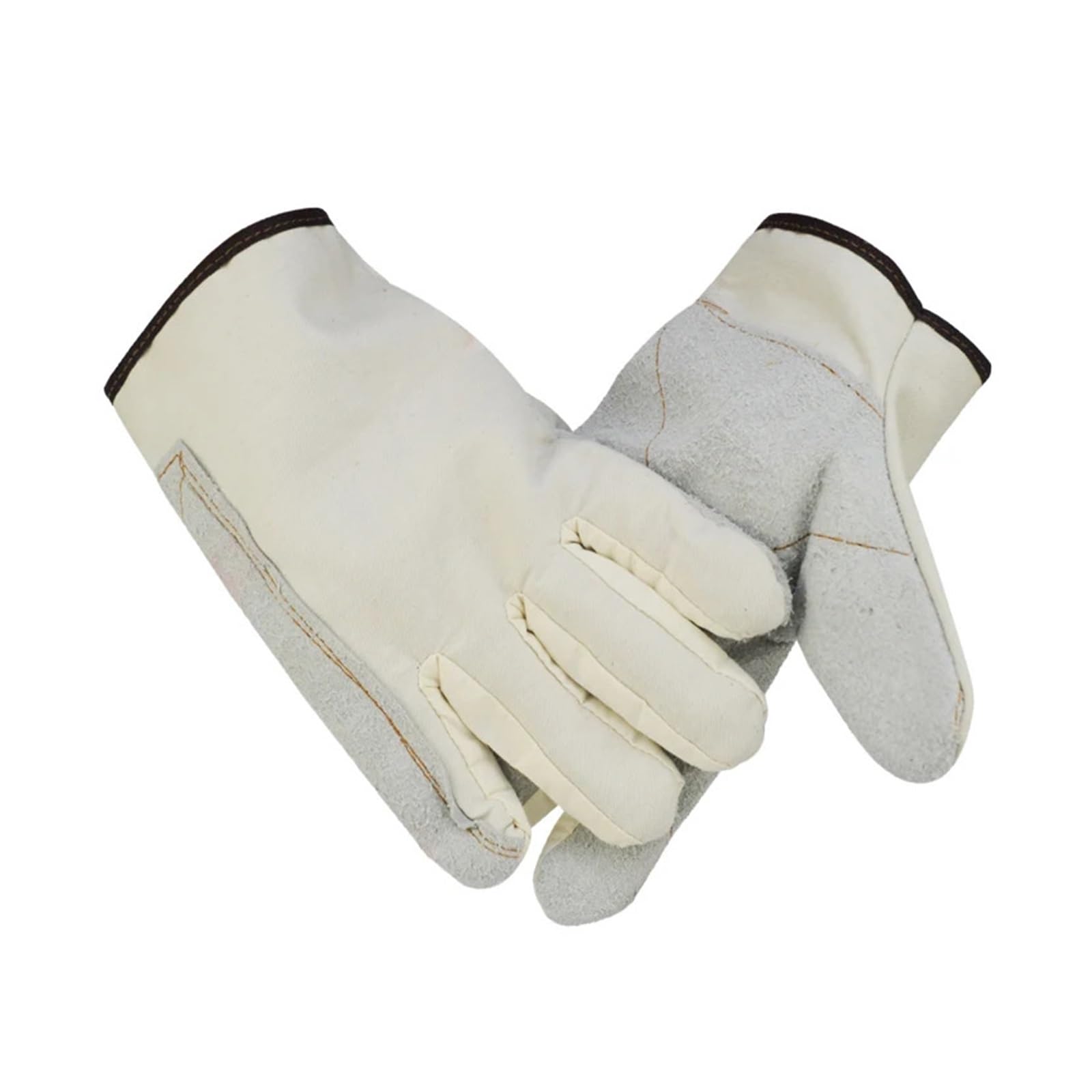 Générique 10 Paires de Gants Travail en Toile, Paume renforcée Cuir | Gants beiges avec doublure épaisse, résistants à l'usure, respirants, 250 mm, taille unique