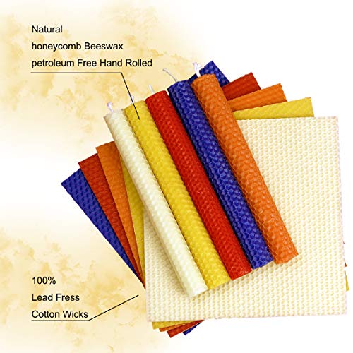 Deybby Natural Beeswax Taper Candles,8Inch Dripless And Smokeless White Bee Wax,4Hour Burn Time Flat Top (Pack Of 6) #TOP6