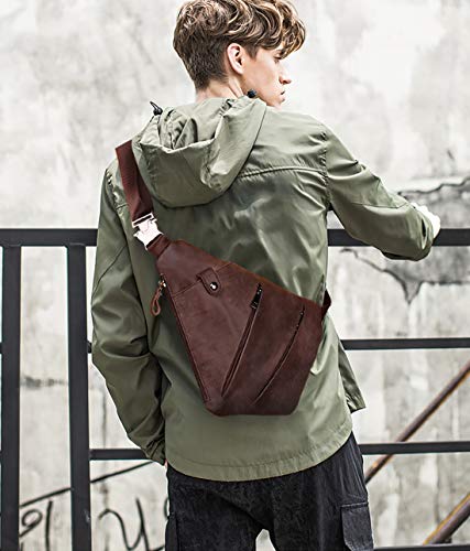 FANDARE Nieuwe borstzak segmenteerde schoudertas heren sling bag leer crossover rugzak schoudertas sporttas voor… - Afbeelding 3