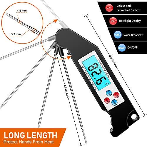 Allprettyall Digital Thermometer Talking Instant Read-Waterproof Food Thermometer With Talking Function & Backlight，Meat Thermometer For Cooking，Kitchen, Outdoor Bbq, And Grill(Black) #TOP3