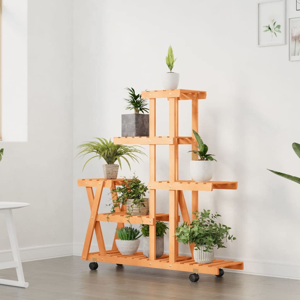 Stojak na doniczki drewno świerk 95x25x101 cm | Kółka obrotowe 360 stopni, półka balkonowa, salon lub patio, dekoracja retro