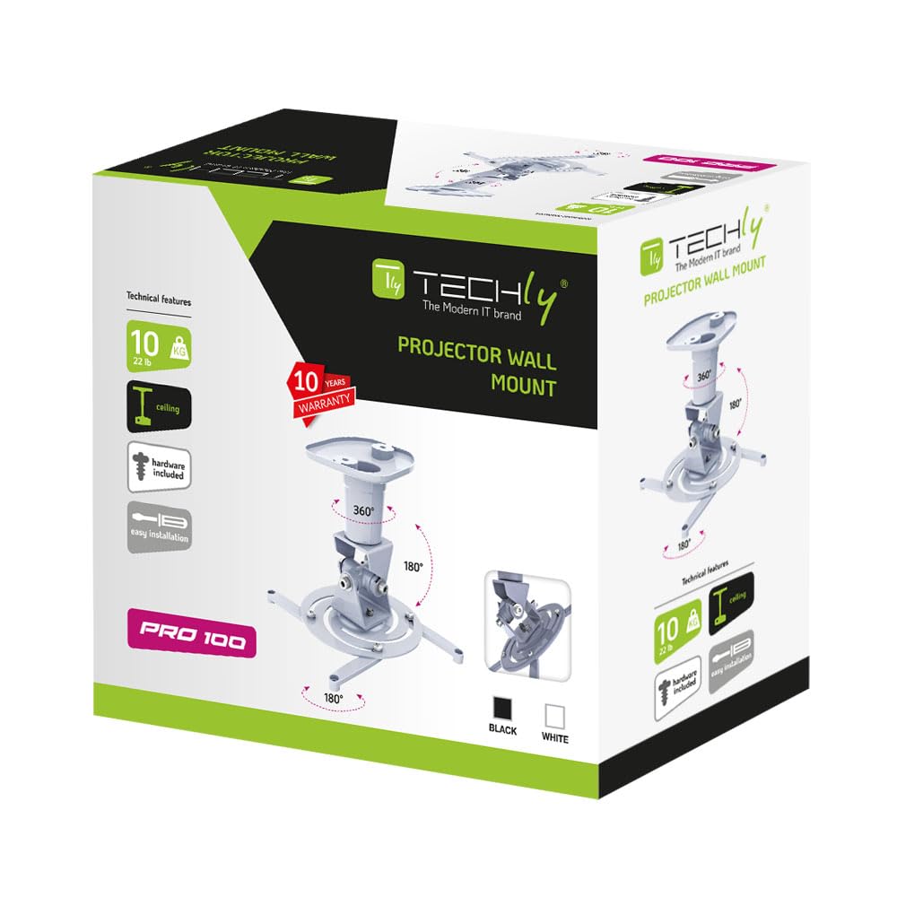 Techly ICA-PM-100WH support pour projecteurs Plafond Blanc - Supports pour projecteurs (21,8 cm, 180°, 360°, 0 - 180°, 218 mm, 17 cm)