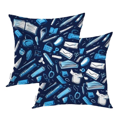 Baonews Lot de 2 housses de coussin carrées dessinées à la main avec fermeture éclair dissimulée pour les cheveux et la peau, 50,8 x 50,8 cm, bleu