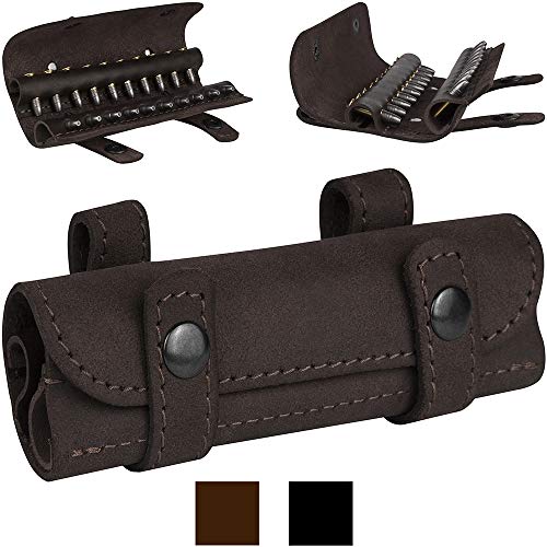 BRONZEDOG Genuine Leather Ammo Pouch .22 Cal Shotgun Shell Holder Belt Cartrige Case
