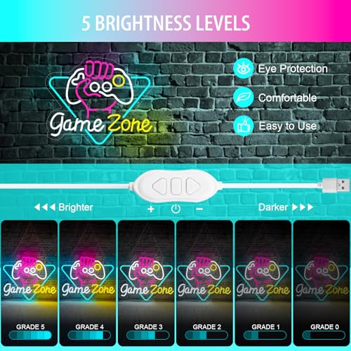 Image of Basaneon Game Zone Neon Sign Dimmable Gamer Neon Signs Gaming Led Signs for Game Room, USB Powered Colorful Neon Gaming Signs for Boys Room, Teen Room, Gifts for Gamer(15.3 inchx12.5 inch)