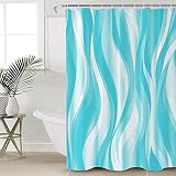 Pinroote Blue Ombre Geometric Shower Curtain, Stall Shower Curtains for Bathroom/Bathtub, White Moir