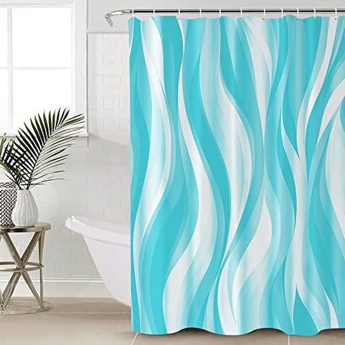 Pinroote Blue Ombre Geometric Shower Curtain, Stall Shower Curtains For Bathroom/Bathtub, White Moire Modern Abstract Art Waterproof Fabric Shower Curtain Set With 12 Hooks, 36" X 78" #TOP11