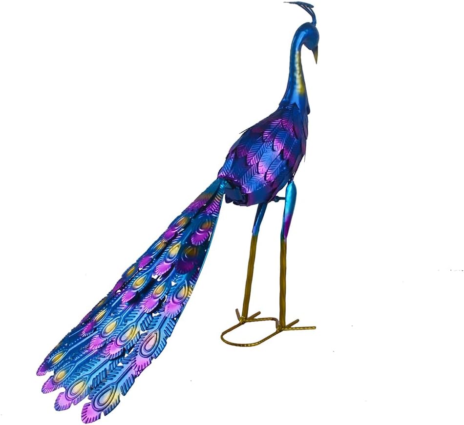 Small Peacock Statue Animal Sculpture Garden Decoration Metal Yard Art for Yard Outdoor Decoration (Long Tail)