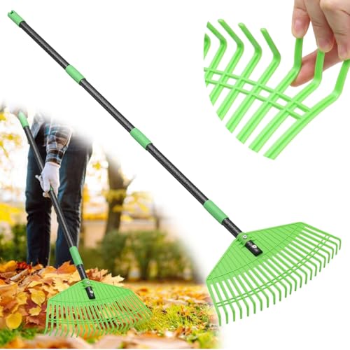 Plastic Leaf Rake with Adjustable 65'' Handle - Lightweight Outdoor