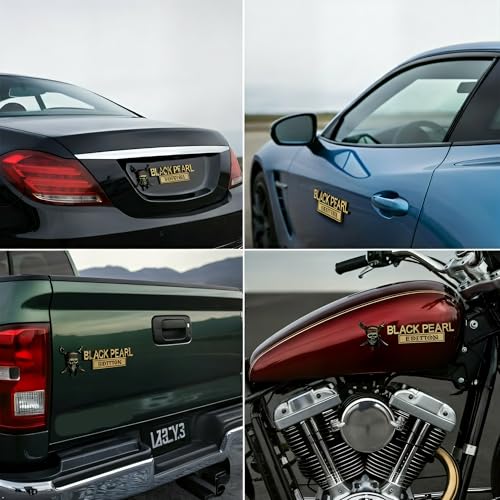 Image of 3D Metal Pirate Skull Car Emblem - Black Pearl Edition Heavy Duty Auto Badge Decal, Crossed Swords Tailgate Sticker, Waterproof Exterior Decoration for Trucks, SUVs & Off-Road Vehicles (Bronze)