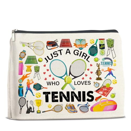 UPNEGE Tennis Gifts Makeup Bag Tennis Lover Gifts for Girls Women Tennis Lover Cosmetic Bag Tennis Team Gifts Just a Girl Who Loves Tennis Zipper Makeup Pouch