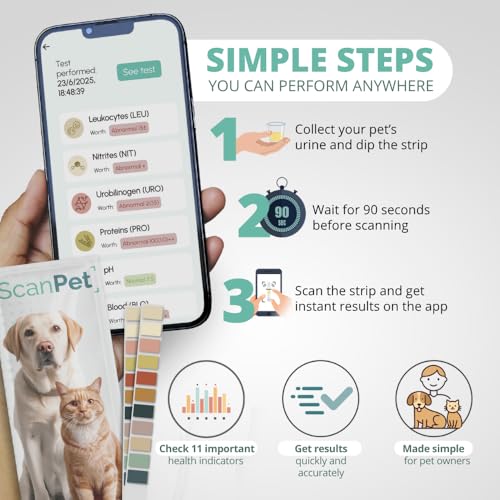 (10 Urinteststreifen) SCANPET APP Urinteststreifen für Hunde und Katz 11 Parameter Teststreifen Glukose pH Wert Keton Teststreifen für Harnwegsinfektionen bei Hunden und Katzen Einzeln verpackt