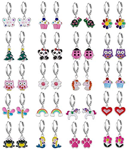 20 Pairs Kids Hoop Earrings for Girls Sensitive Ears - Hypoallergenic Hoop Earrings Set for Kids - Small Hoop Earrings for Teen Girls - Animal Earrings Charm Hoop Earrings for Teens Jewelry Gift