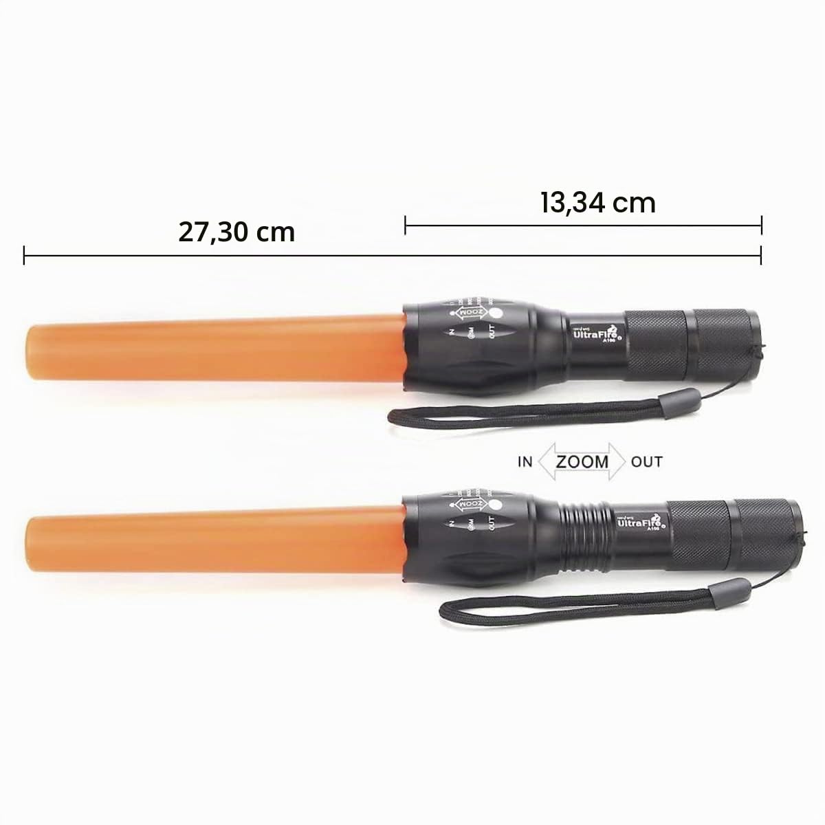 UltraFire Torcia a LED con fondina, 1000 lumen, 5 modalità con lampeggiante rosso per il controllo del traffico, parcheggio, aeroporto, A100