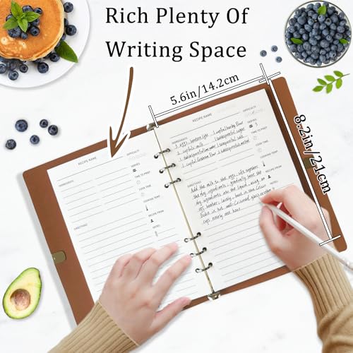 Image of leeveel Blank Recipe Book to Write in Your Own Recipes, 5.6 X 8.2 Recipe Ring Binder with PU Leather Cover, Recipe Journal with 160 Recipes (black)