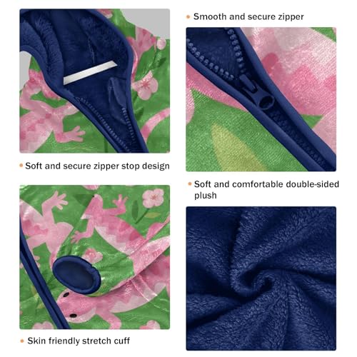 Pink Lizards on Green Background Toddler Fleece Jacket Girl Boys Hooded Fleece Jacket Coat Warm Outwear Zip-up 3-10T3