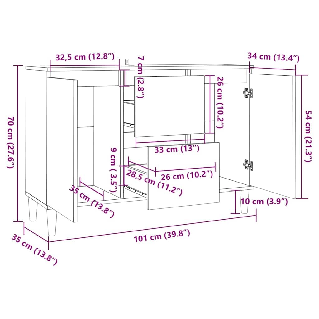 Credenza grigio cemento, 103,5 x 35 x 70 cm, comò con ante
