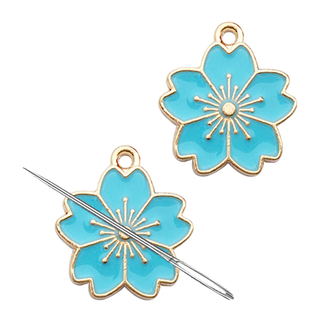 2 Pcs Cherry Blossom Needle Minders Sakura Needle Nanny Magnetic Needle Holders Cross Stitch Embroidery Accessories Blue