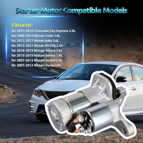 17982 Nuevo Motor de Arranque Sustituto para Nissan Sentra/Versa/Cube/Juke/NV200 2007-2021 1.6L 1.8L 2.0L Compatible con Chevy City Express 2.0L miniatura 2