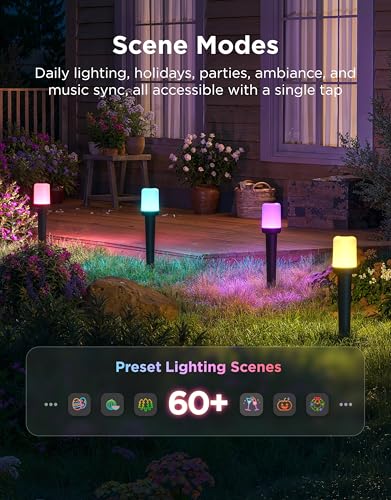 Image of Govee Outdoor Cylinder Pathway Lights, 4 Pack, 425 lumens, IP67 Waterproof | 60+ Preset Scene Modes, Outdoor Decor for Path, Patio, Garden, Lawn, Compatible with Alexa, Google Assistant, Matter