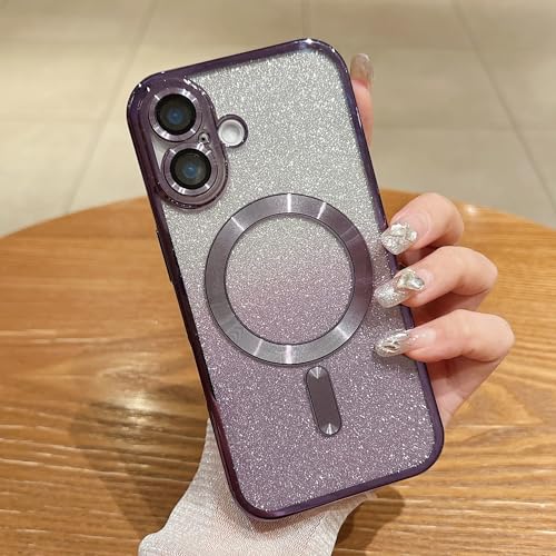 Image of Misscase for iPhone 17 Case Compatible with MagSafe,Built-in Camera Lens Protector Full Protection Soft TPU Anti-Scratch Anti-Fingerprint Magnetic Glitter Slim Case Cover 6.3 inch Purple