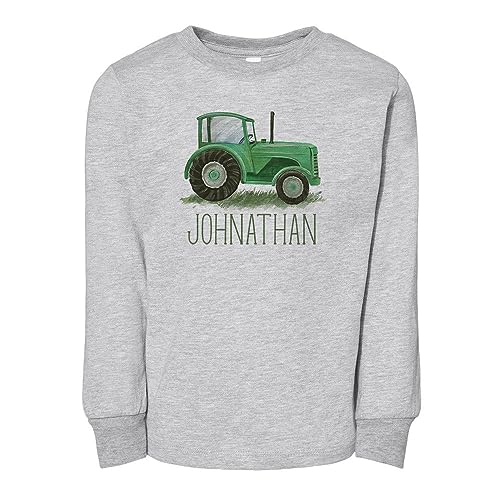 Tractor Custom Name Personalized Toddler Kids Long Sleeve T-Shirt 3T Heather Grey
