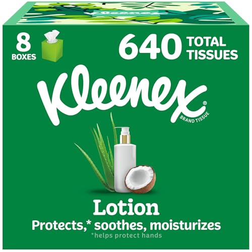 Kleenex Lotion Facial Tissues, 8 Cube Boxes, 80 Tissues per Box