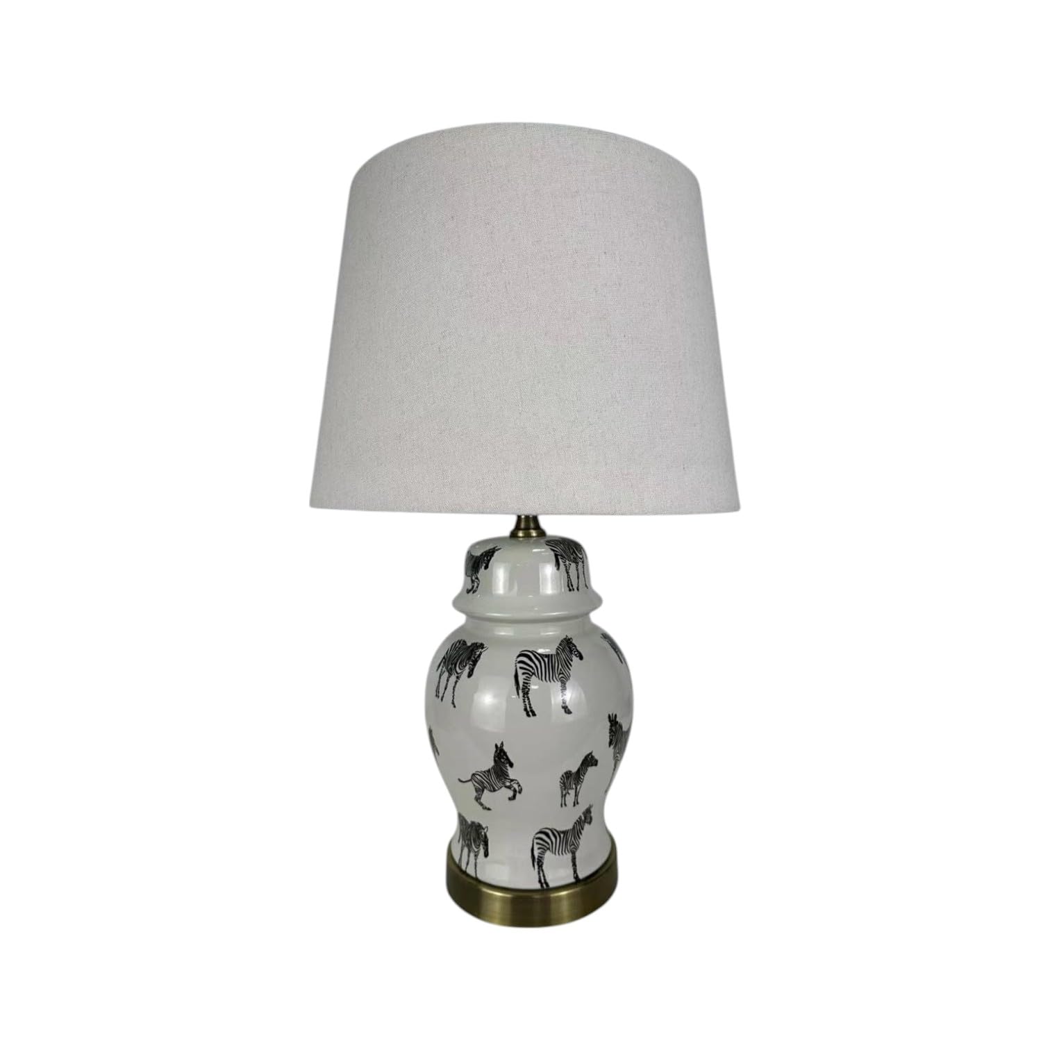 AcaciaHome Modern and Classic Oriental Design Large Floral Ceramic Table Lamp with Drum Shade - Perfect Stylish and Functional Hall Light for Living Room. Bedroom (45cm Zebra Safari White Shade)