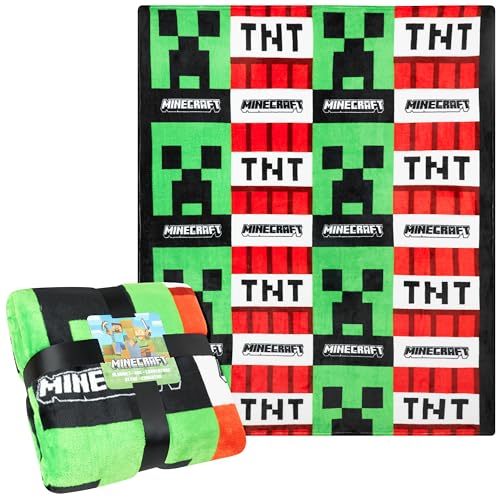 Minecraft Kuscheldecke Kinder Teenager 130x150 cm Kuschel Fleecedecke Jungen Mädchen Creeper TNT für Bett Reisen Sofa Geschenke für Gamer