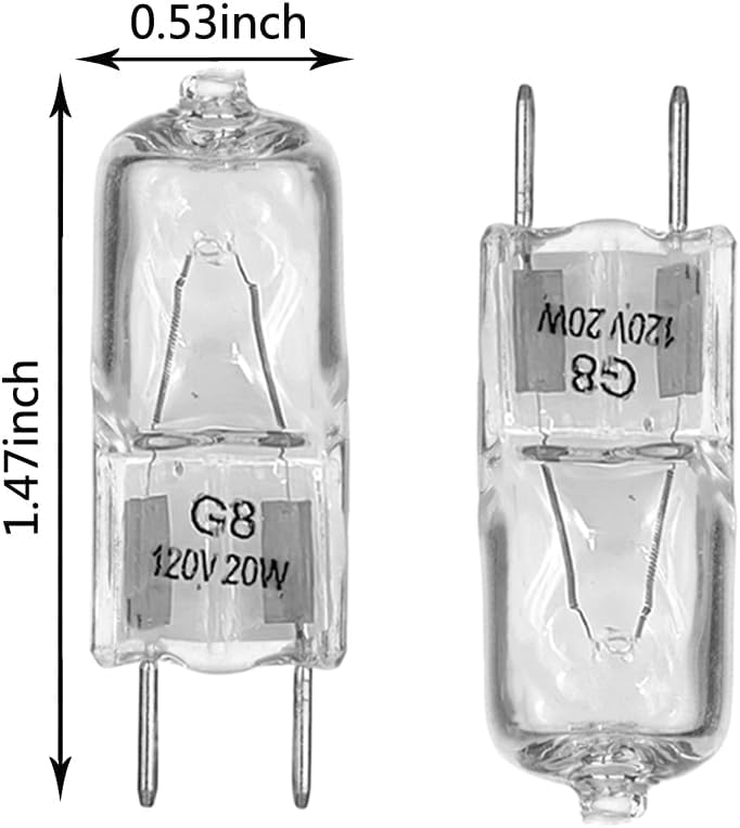 Image showing the dimensions of the WokHok G8 bulb: 1.47 inches in length and 0.53 inches in width.