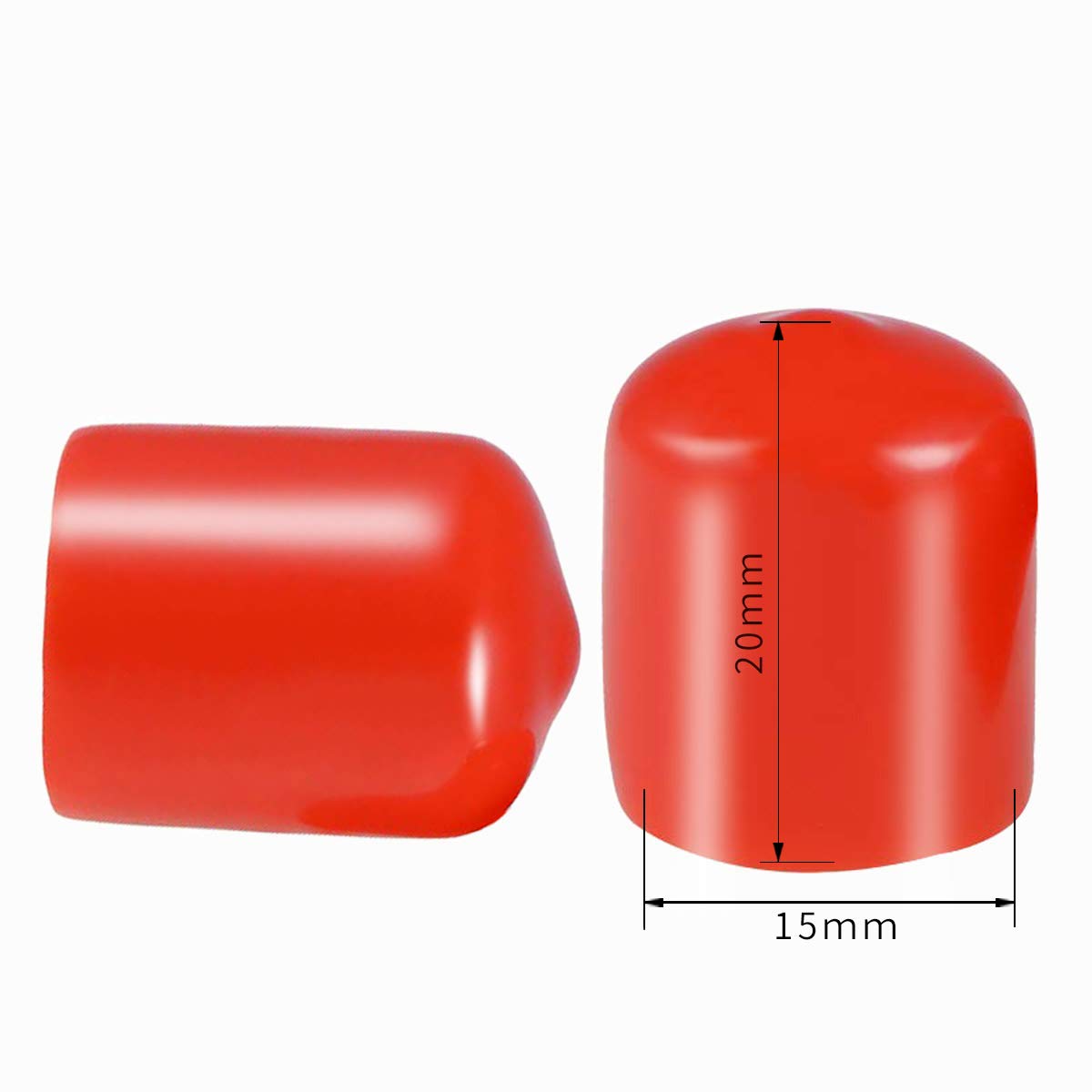 Screw Thread Protectors, Inner Dia 15mm Red PVC Rubber Round Tube Bolt Cap Plastic End Cap Cover Thread Protectors Red, 50 Pcs - Image 2