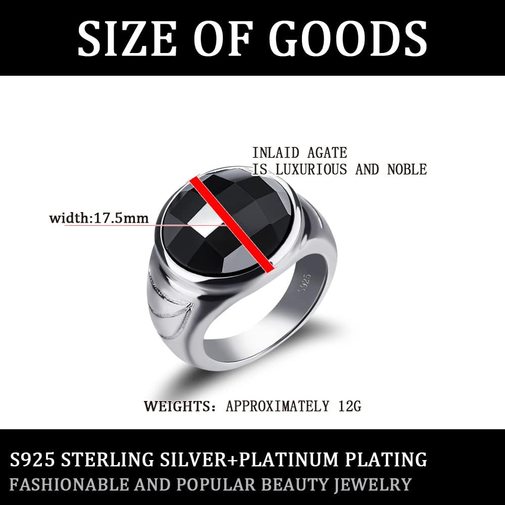 925 Sterling Silver Black Agate Ring, Large Onyx Ring, Vintage Handmade Men's Ring, Christmas Birthday Father's Gift Size 6-13 - Image 2