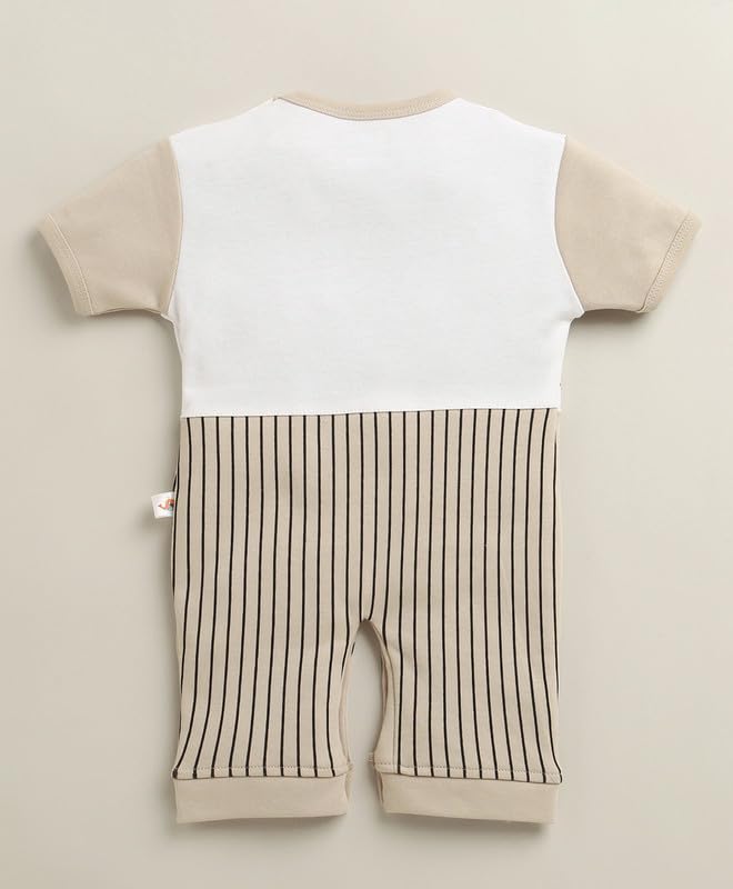 Image of BUMZEE Boys Regular Fit Half Sleeves Round Neck Cotton Romper With Attached Bow