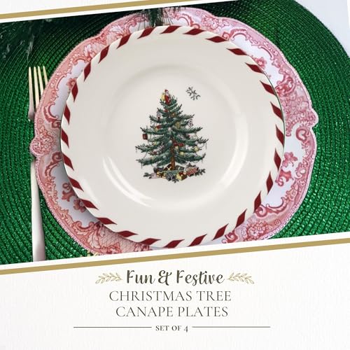 Spode-Christmas-Tree-Canape-Plates-Set-of-4-Peppermint-Design-Holiday-Dinner-Plate-Christmas-Serving-Plate-Festive-Appetizer-Plate-Seasonal-Decorative-Plate-Holiday-Tableware Spode Christmas Tree Canape Plates Set of 4 Peppermint Design Holiday Dinner Plate Christmas Serving Plate Festive Appetizer Plate Seasonal Decorative Plate Holiday Tableware