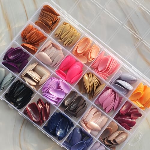 Image of 576Pcs Almond Press on Nails Medium Fake Nails 24 Solid Colors Full Cover Glossy Acrylic Artificial False Nail Tips for Women Nail Art Manicure 24 Color