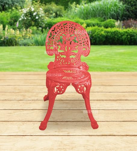 Image of BRISHI Cast Aluminium Garden Patio Seating Chair and Table Set for Balcony Outdoor Furniture with 1 Table and 3 Chair Set (Red)