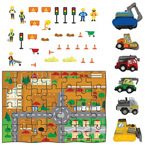 Hinkler Pull-Back-And-Go: Construction - 28-Piece Floor Puzzle - Play Mat - Coloring And Activity Book - 6 Pull And Go Cars - Activity Set For Kids Aged 3 To 6 #TOP1