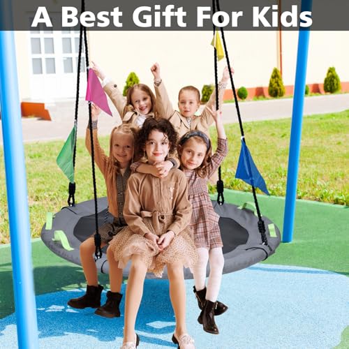 Image of 48 inch Tree Swing, Larger Saucer Flying Swing for Whole Family, 900lbs Weight Capacity, with Adjustable Hanging Straps, for Outdoor Playground, Gray