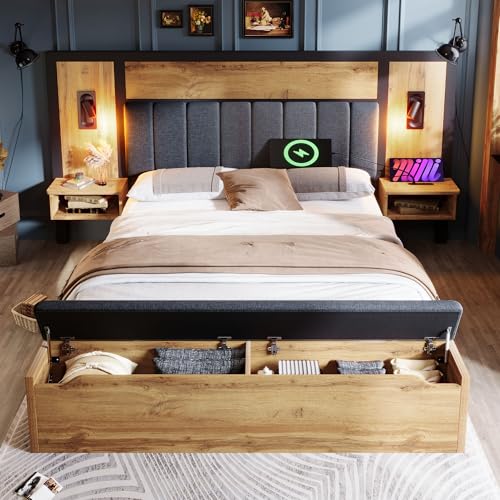 GigaXynium Doppelbett Polsterbett, Bettanlage mit Leselampe und USB C Nachttisch und Sitzbank mit Stauraum, Bettgestell mit Lattenrost aus Metall (Eiche A,180×200cm (Ohne Matratze)) GigaXynium Doppelbett Polsterbett, Bettanlage mit Leselampe und USB C Nachttisch und Sitzbank mit Stauraum, Bettgestell mit Lattenrost aus Metall (Eiche A,180×200cm (Ohne Matratze))