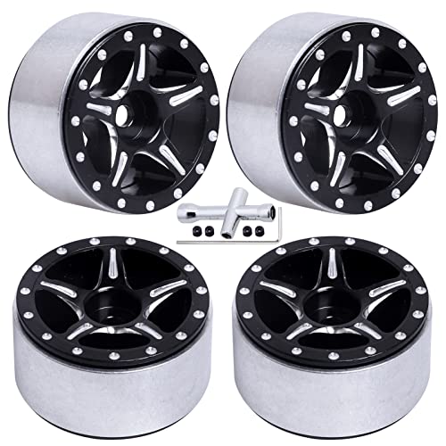 FriHobby Aluminum 1.0 Beadlock Wheels for Axial SCX24 Deadbolt C10 Jeep Wrangler Bronco Gladiator 1/24 RC Crawler Car Upgrades (4-Pack)