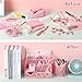 Fayoo 11 Pcs Pink Office Supplies Set Mesh Desk Organizer Accessories Kit include Stapler Tape Dispenser Staple Remover Clips Ruler Scissors Sticky Notes for Office School Home Women (Pink)