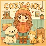  cosy girl: A easy and cute Coloring Book of Cuddles for adults and teens , Featuring girls and pets in Cozy Daily Activities