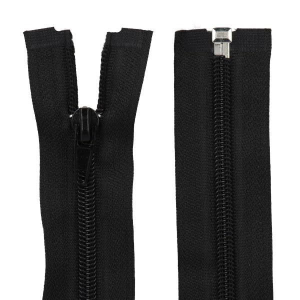 Fermeture Eclair Noire Séparable 60 CM, ouvrante en Nylon et Plastique, Maille 5 MM Curseur Métal pour blouson, veste, manteau.