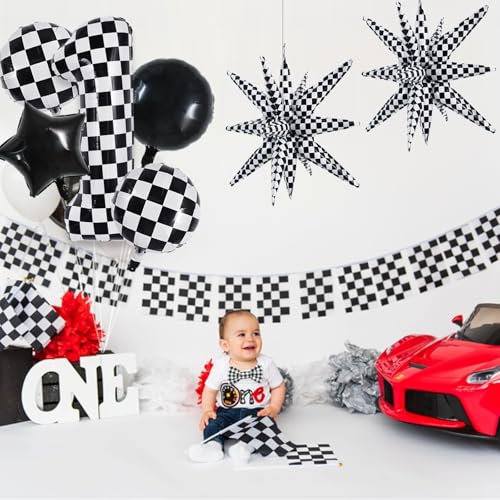 Image of TONIFUL 1st Birthday Balloons Kit 40 Inch Checkered Number 1 Foil Balloon