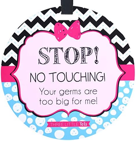 THREE LITTLE TOTS – Pink Zig Zag Stop No Touching Baby Car Seat Sign or Stroller Tag - CPSIA Safety Tested