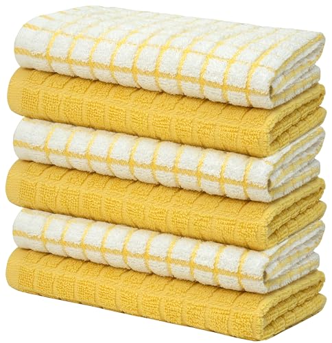 Image of Bumble Kitchen Towels (6 Pack) | 16 inch x 28 inch | 100% Cotton Dish Towels for Kitchen | 380 GSM | Soft, Highly Absorbent & Durable Dish Towels with Hanging Loop | Yellow