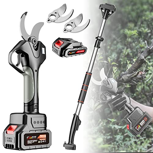 MMCUBE Elektrisch Gartenschere 21V kabellose Akku Astschere Rebschere,45mm Schnittschere Elektrische Ausziehbare Baumschere mit Batteriebetrieb,Verlängerungsstange (Color : 2 Battery, Size : 3 Blade) Cover
