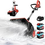[2026 Upgraded Version] Electric Cordless Snow Shovel with Wheels, 17-Inch | 9000mAh High Power Brushless Snow Blower with Handle, 350lbs/min Snow Removal/Adjustable Plate for Driveway Deck Sidewalks