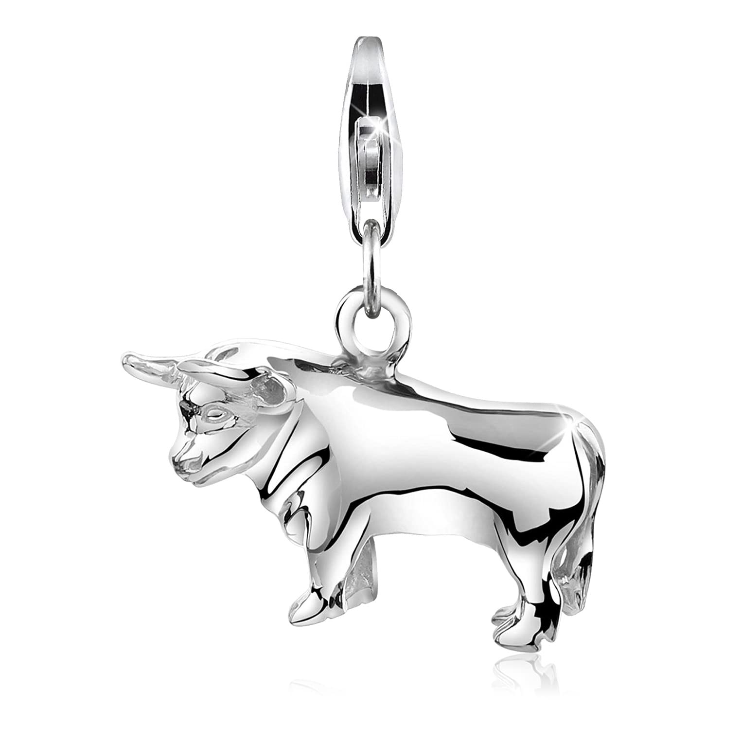 Nenalina Stier Karabiner Charm Anhänger Bettelarmband 925 Silber | Damen-Charm-Anhänger für alle gängigen Charmträger Charm-Club Clasp-Charms 925er Sterling-Silber